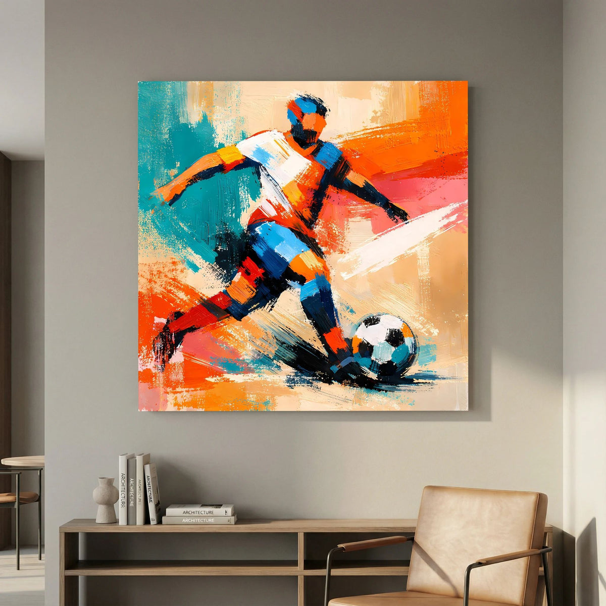 Leinwand Dynamischer Fußballspieler in Aktion | Abstraktes Sport & Fußball Wandbild
