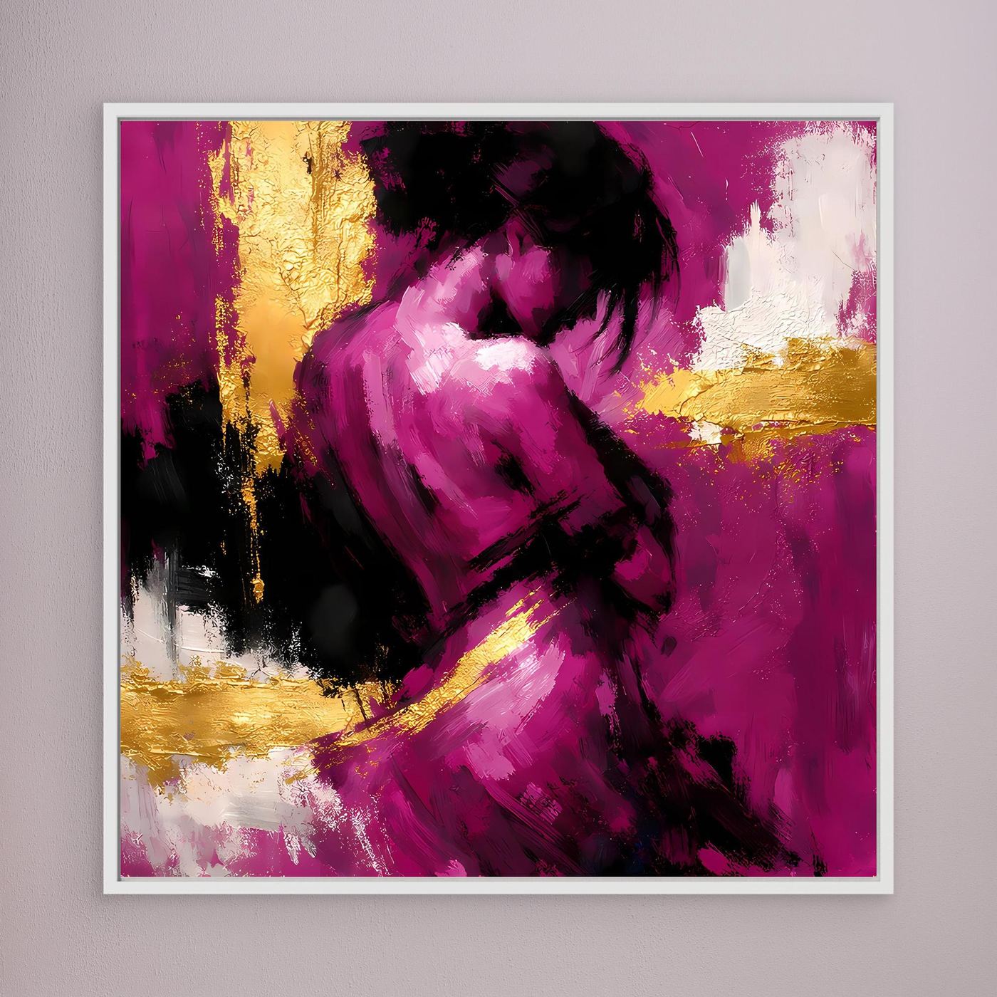Leinwand Elegante Silhouette in Magenta | Abstraktes Frauengestalt Wandbild Gold