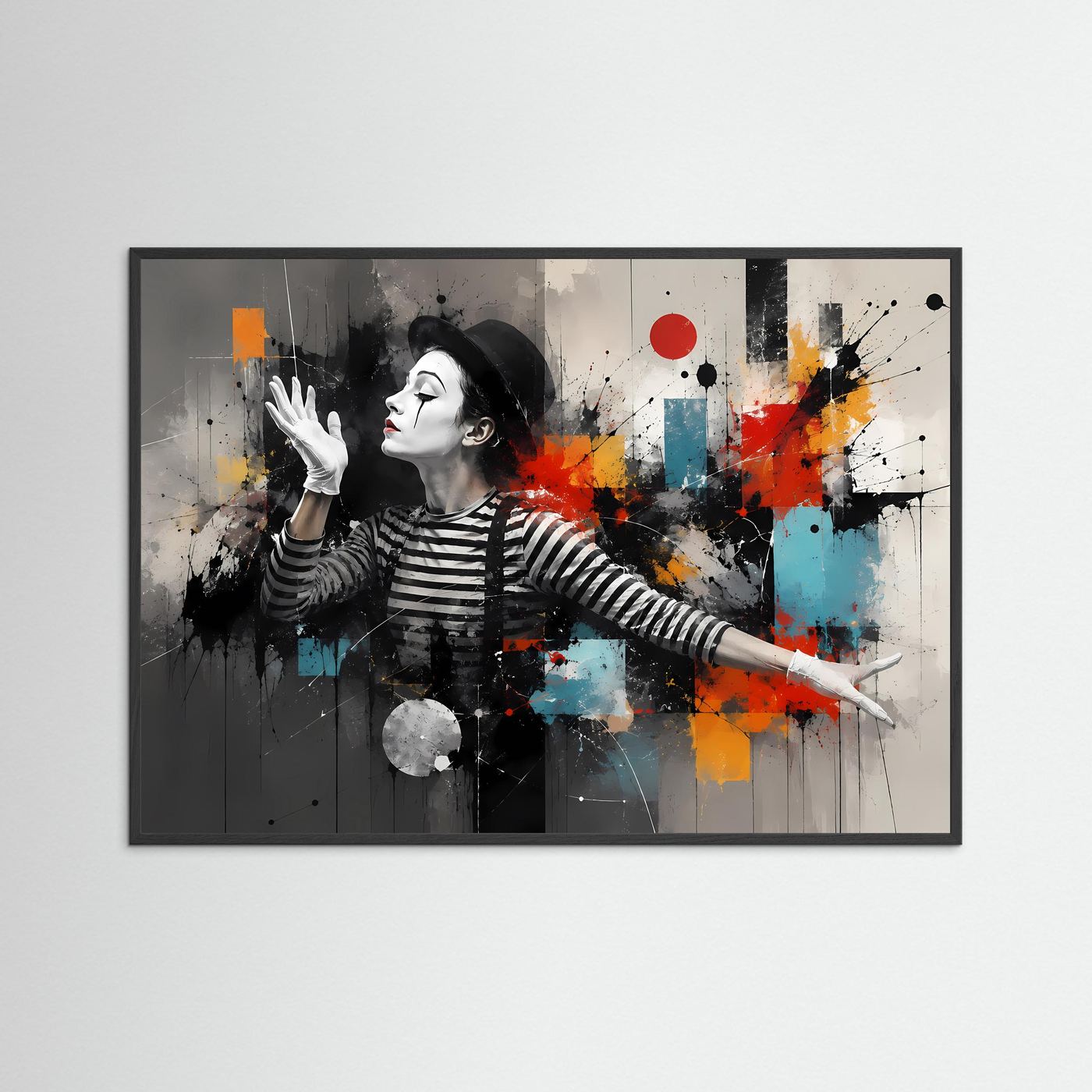 Ausdrucksstarker Pantomime im abstrakten Farbspiel | Modernes Kunst- & Theater-Poster Querformat