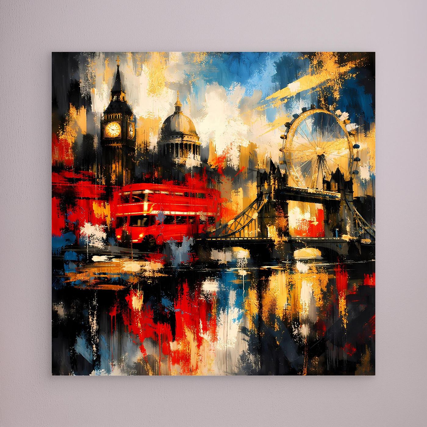 Leinwandbild mit abstrakter London-Skyline, bunt, ohne sichtbaren Rahmen