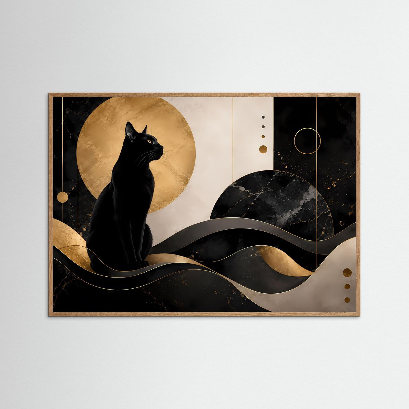 Schwarze Katze in Gold & Schwarz | Elegante abstrakte Katzenkunst