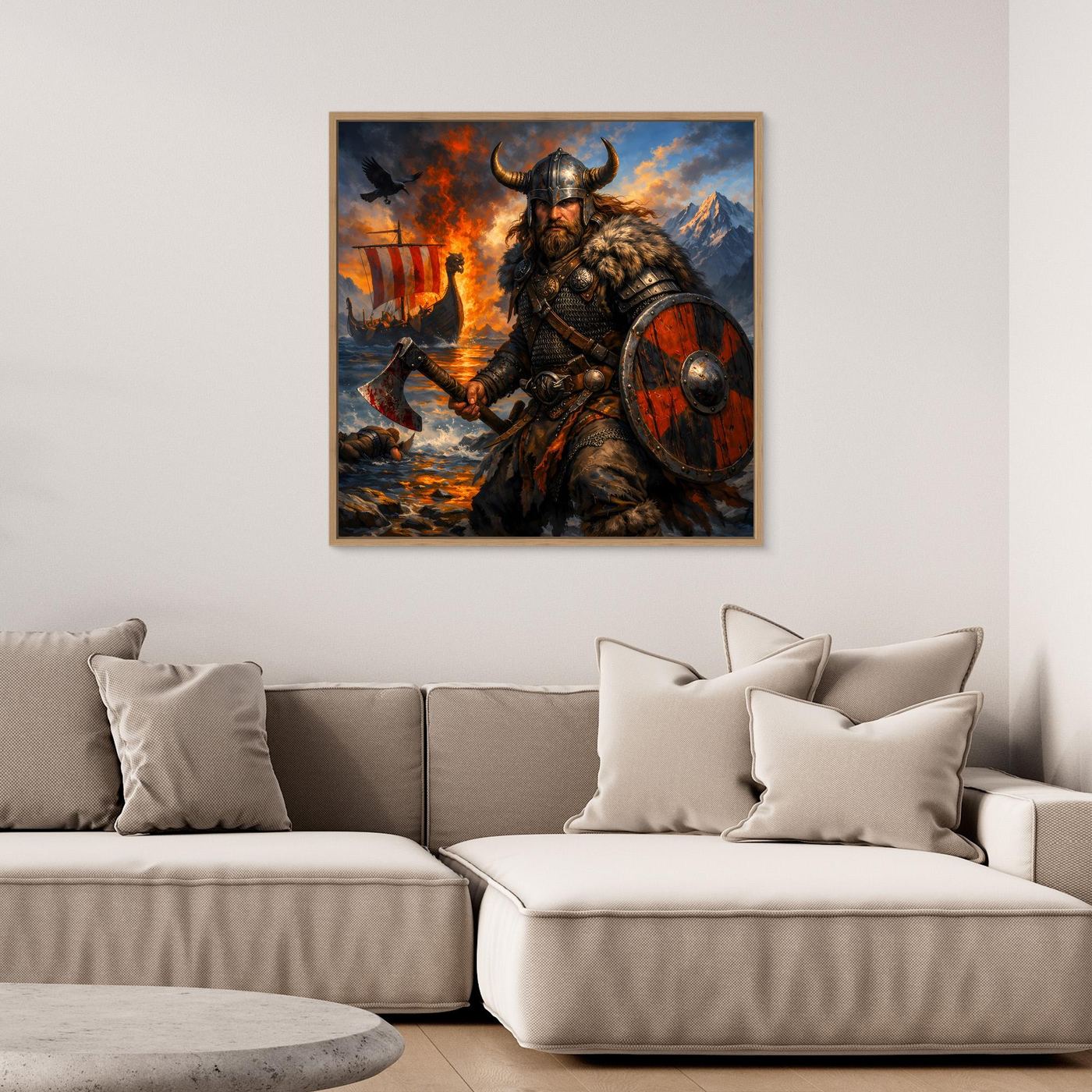 Leinwand Epischer Wikinger-Krieger an der Küste | Modernes Nordisches Wandbild