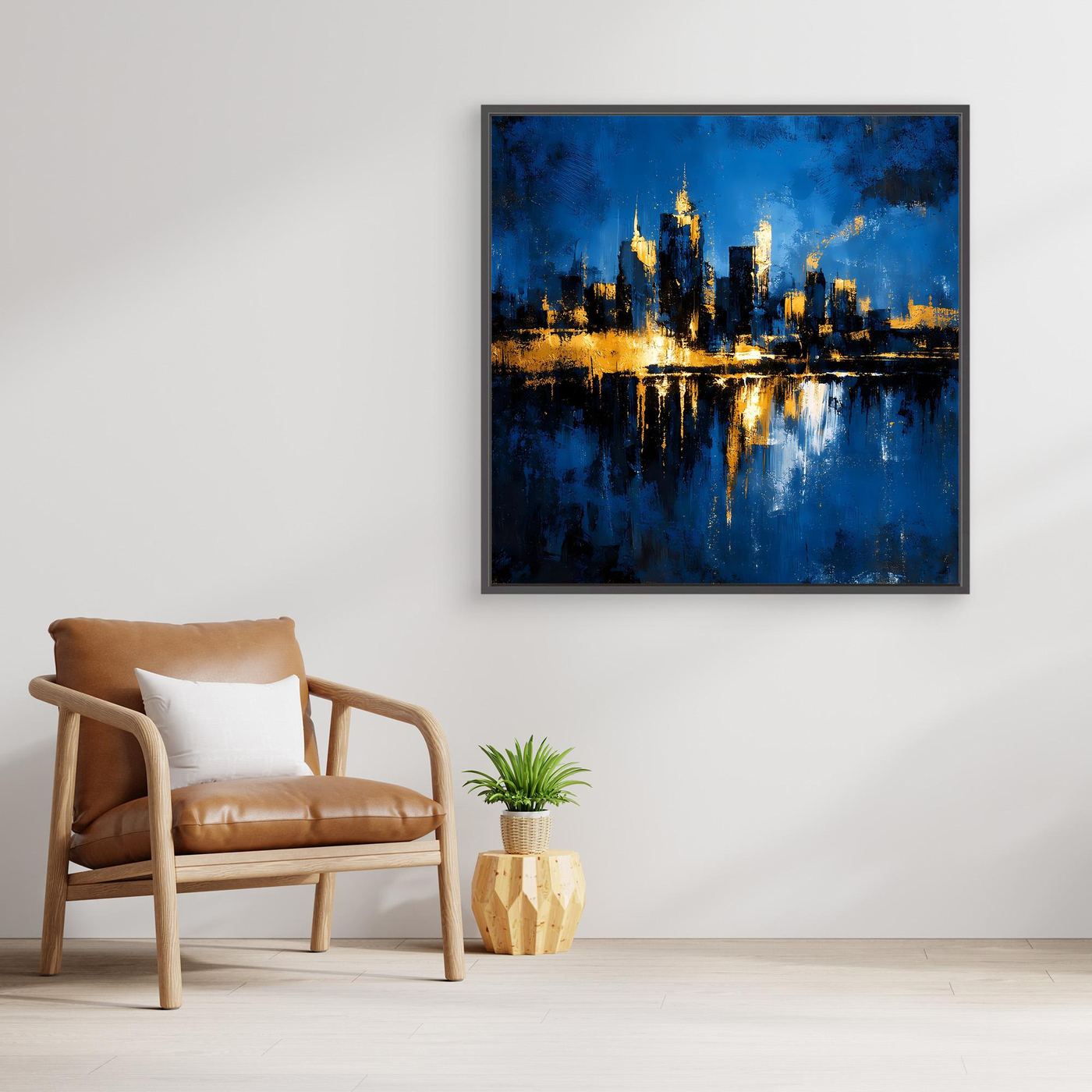 Leinwand Goldene Skyline bei Nacht | Modernes Abstraktes New York Wandbild