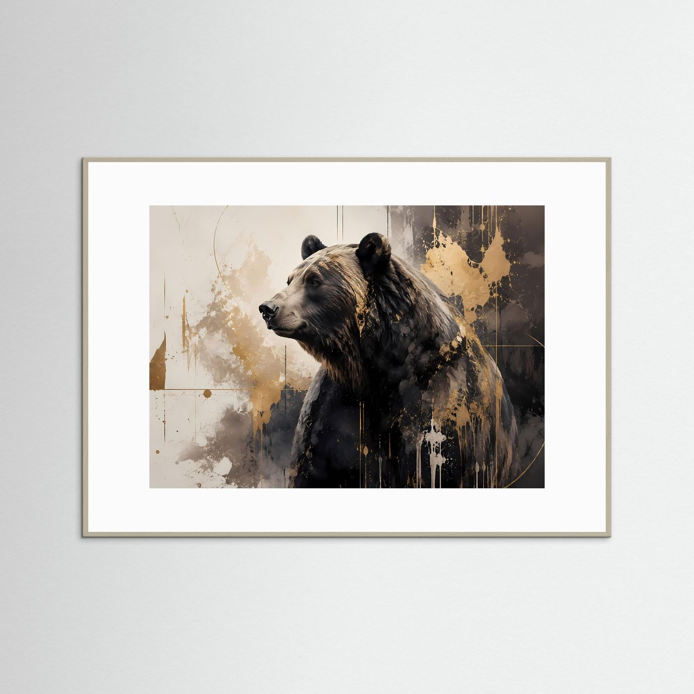 Majestätische Wildnis | Moderner Bär im abstrakten Gold- & Acryl-Stil Poster