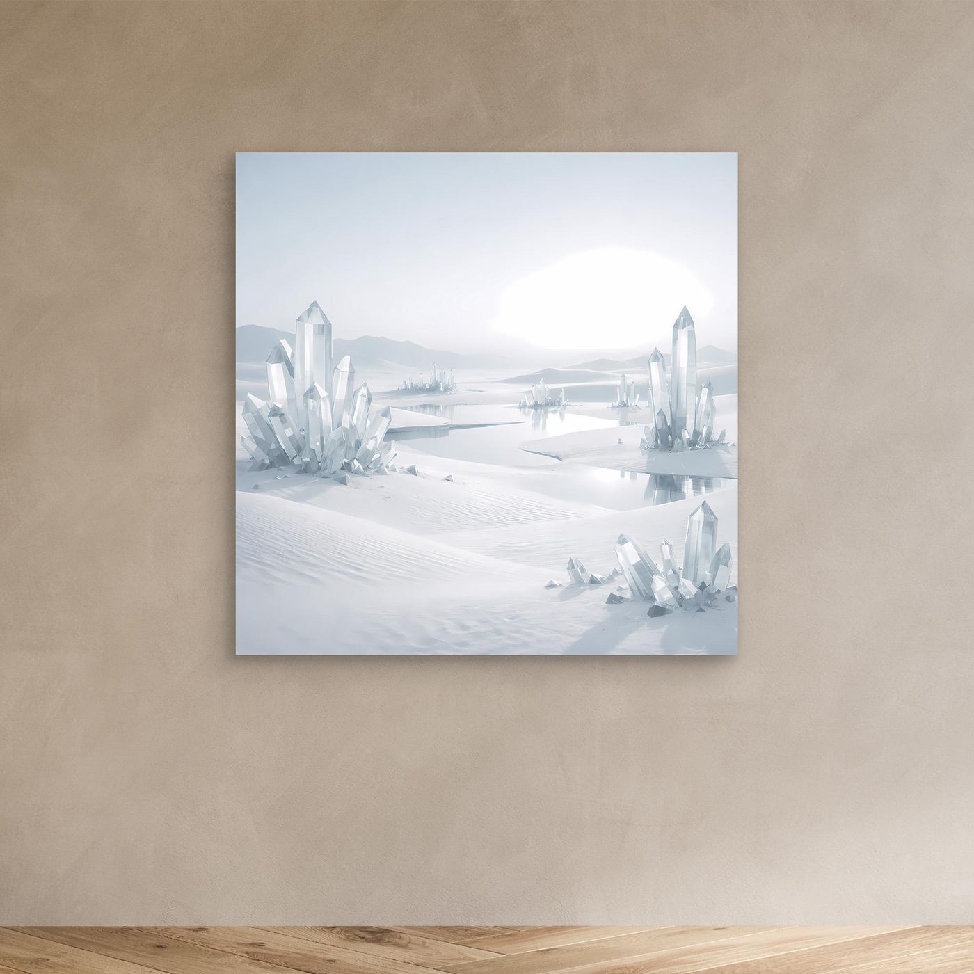 Leinwandbild mit Kristall-Eisberg-Landschaft, helle Winterfarben