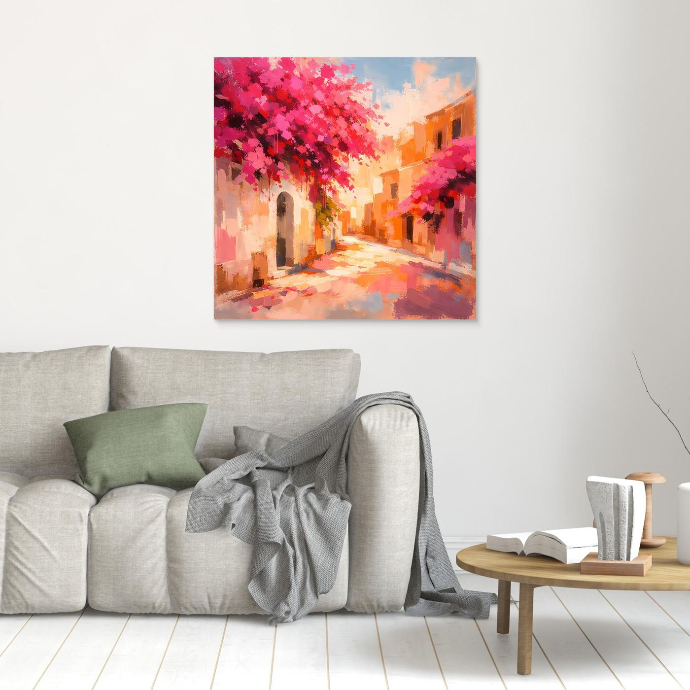 Leinwand Mediterrane Gasse im Blütenrausch | Abstraktes Italien Wandbild