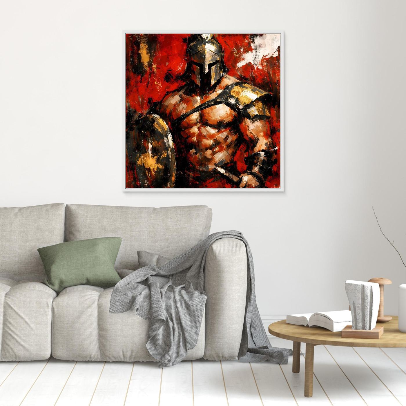 Leinwand Legendärer Spartaner in Rot | Abstraktes Krieger Wandbild Gold