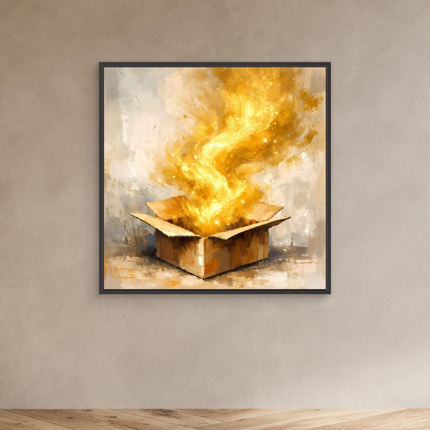 Premium Leinwand Magisches Leuchten aus der Box | Abstraktes Fantasy Wandbild Goldglorie