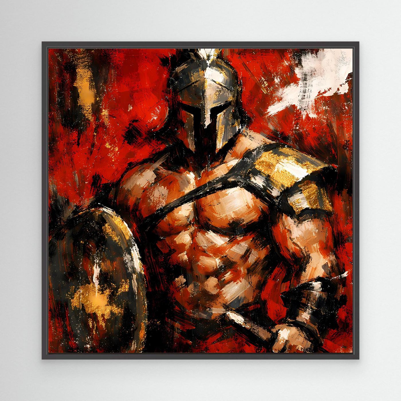 Leinwand Legendärer Spartaner in Rot | Abstraktes Krieger Wandbild Gold