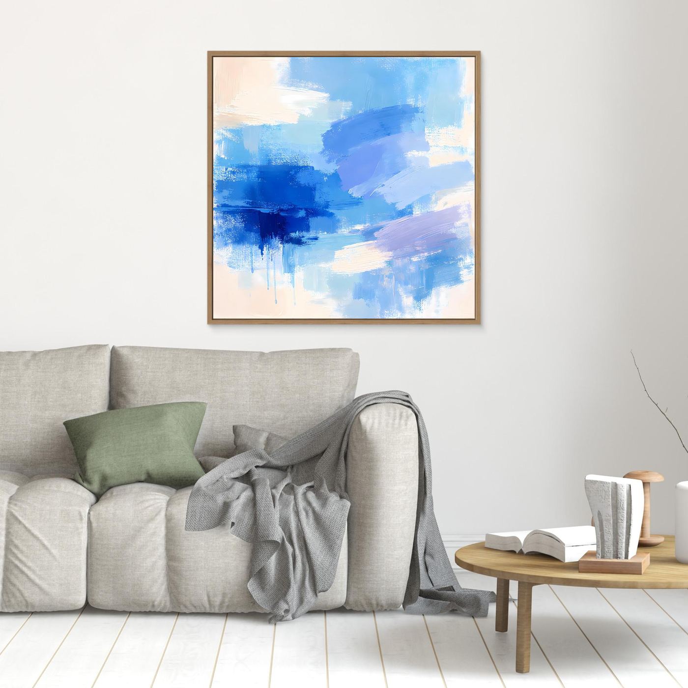 Leinwand Abstrakte Blaue Pinselstriche | Modernes Minimalistisches Wandbild Meer