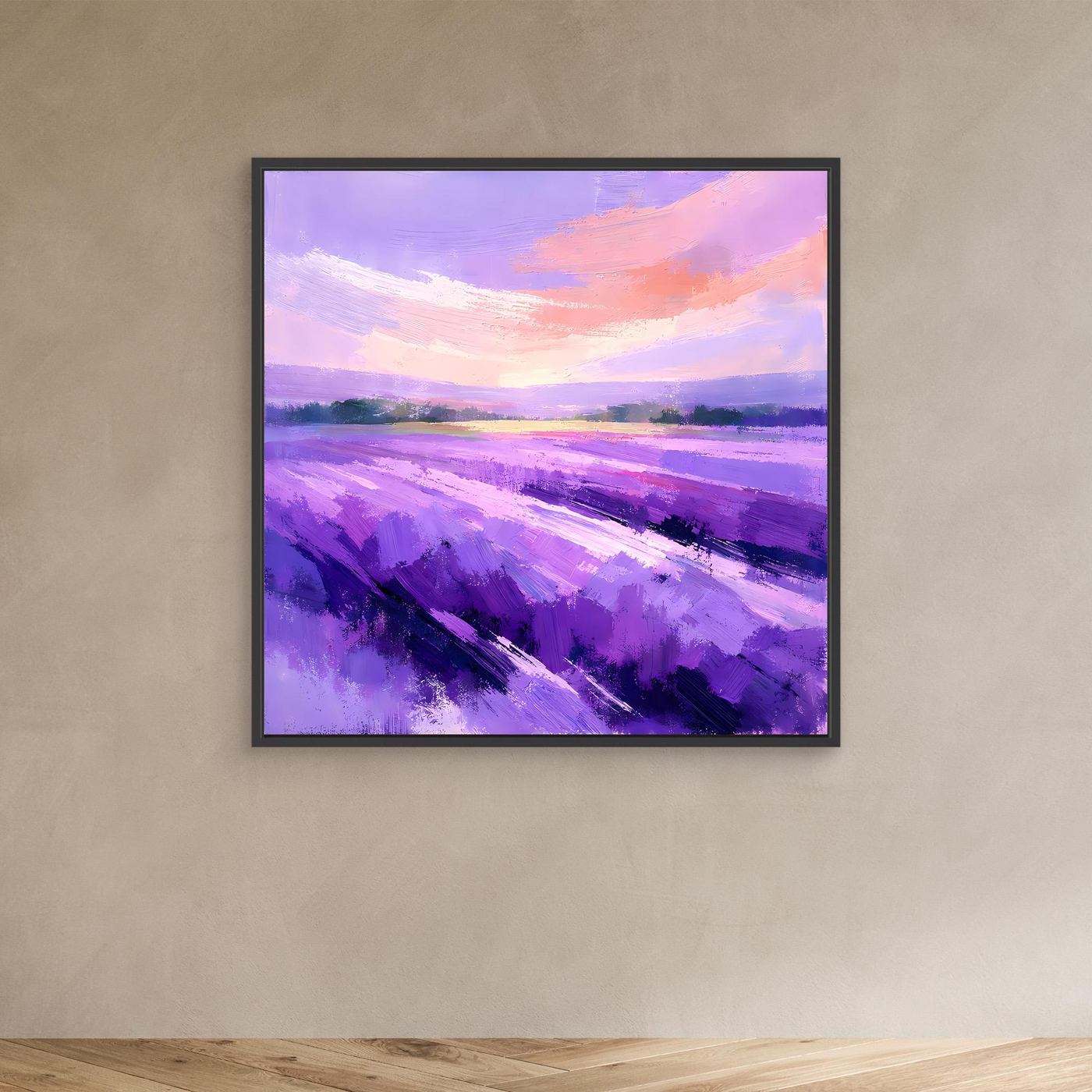 Leinwand Abstraktes Lavendelfeld im Abendlicht | Modernes Provence Wandbild Lila