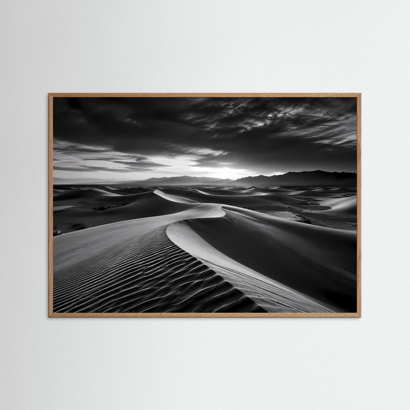 Wüsten Poster Schwarz Weiß | Minimalistische Dünen Landschaft | Moderne Fine Art Wandkunst | Monochromes Leinwandbild | Panorama Natur | Elegante Wanddeko
