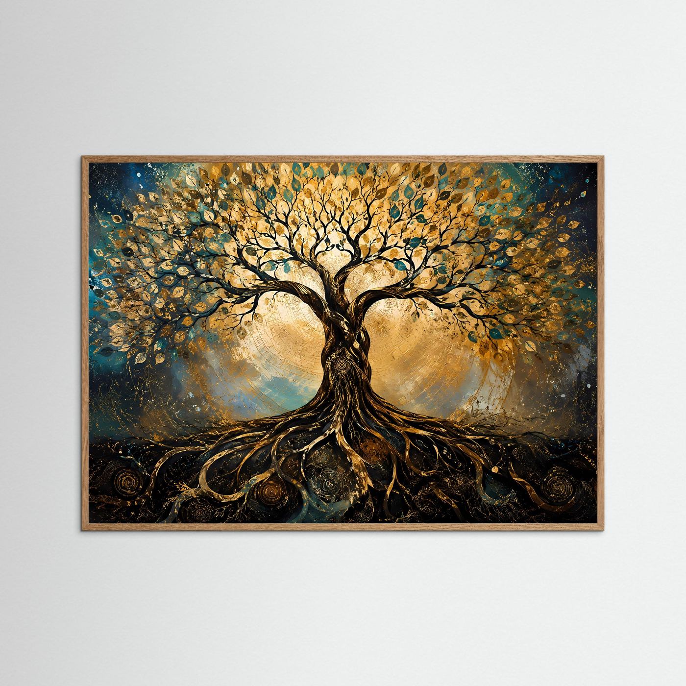 Baum des Lebens Poster | Goldener Lebensbaum Wandbild | Spirituelle Baumkunst | Moderne Abstrakte Wanddekoration