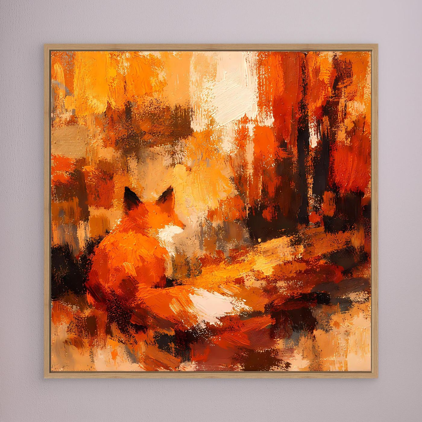 Premium Leinwand Abstrakter Fuchs im Wald | Modernes Kunst Poster Herbstliche Wanddeko