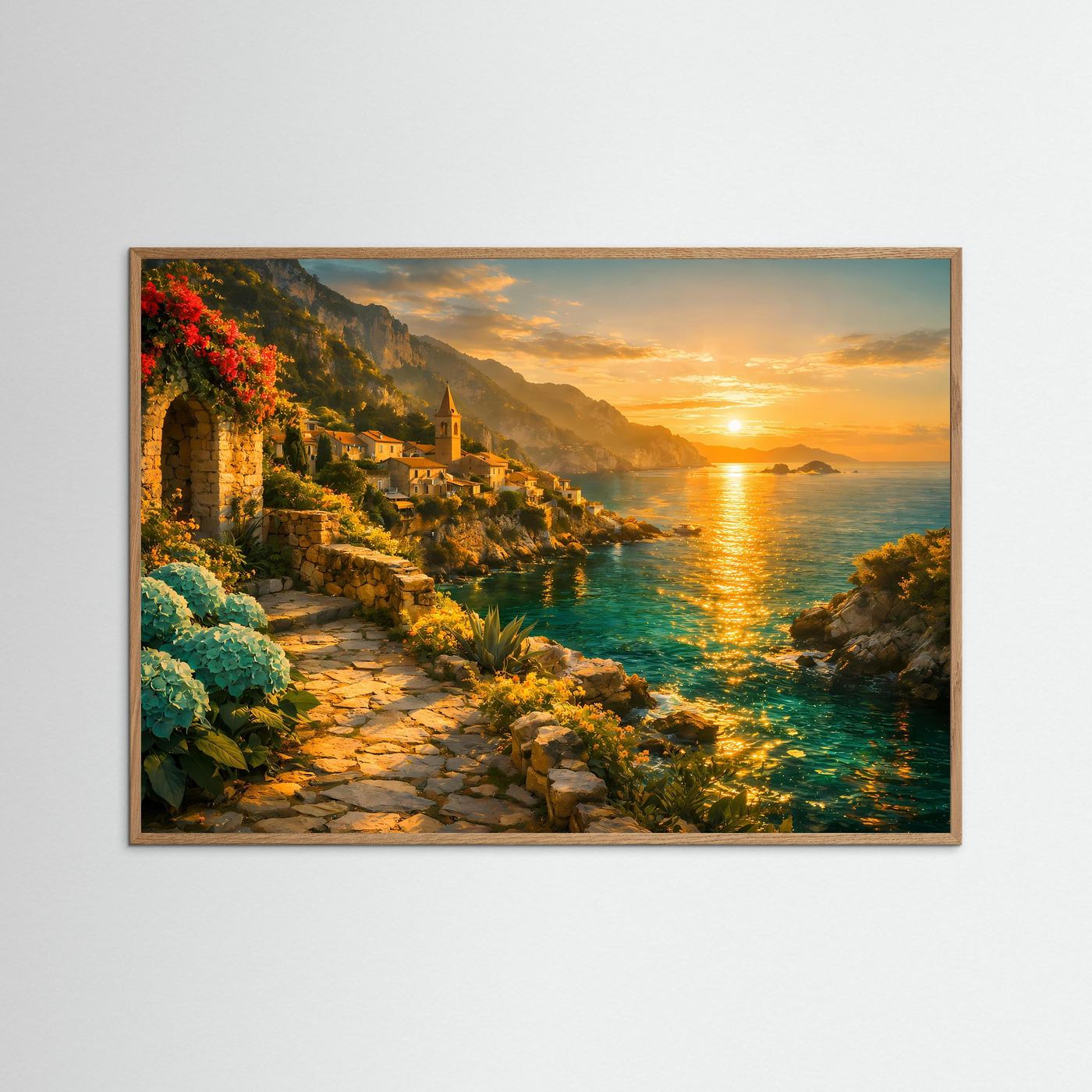 Sonnenuntergang an der Amalfitanischen Küste | Panorama Natur & Küsten Poster Querformat