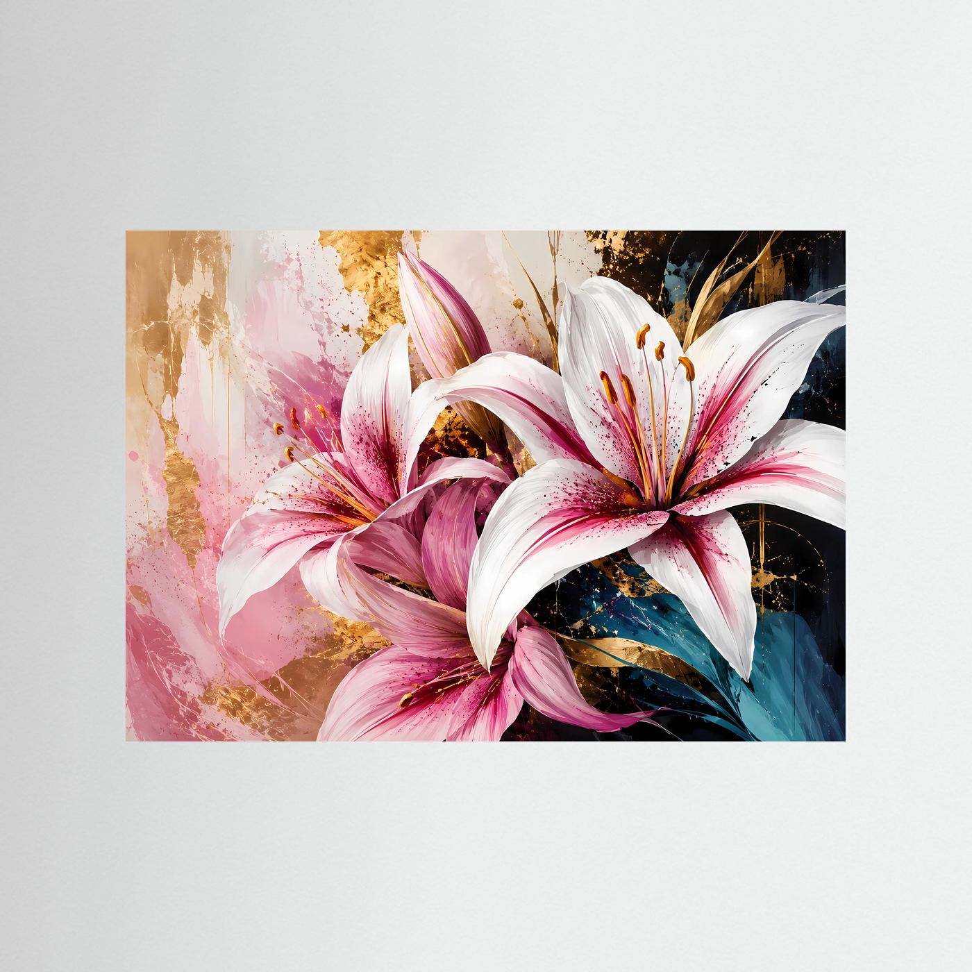Prächtige Lilien im edlen Farbspiel | Modernes Blumen- & Kunst-Poster Querformat