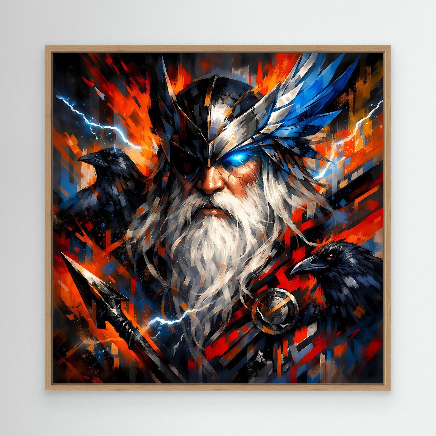 Leinwand Odin der Göttervater mit Raben | Modernes Nordisches Mythologie Wandbild