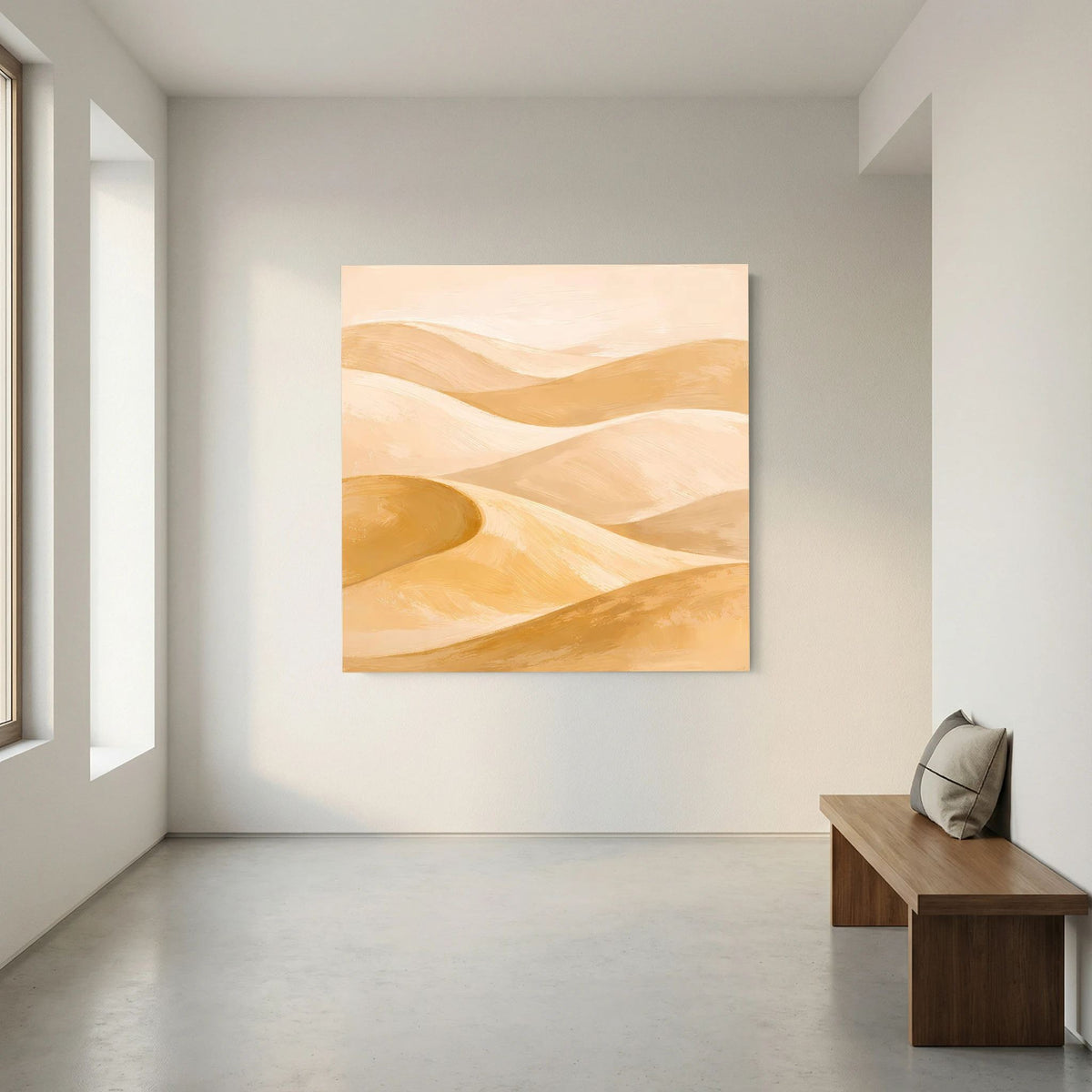 Quadratisches Leinwand-Wandbild: beige und goldfarbene Sanddünen in sanften Übergängen