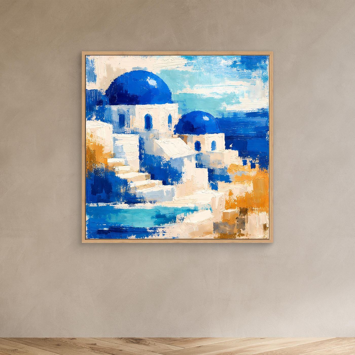 Leinwand Blau-weiße Häuser auf Santorin | Abstraktes Griechenland Wandbild