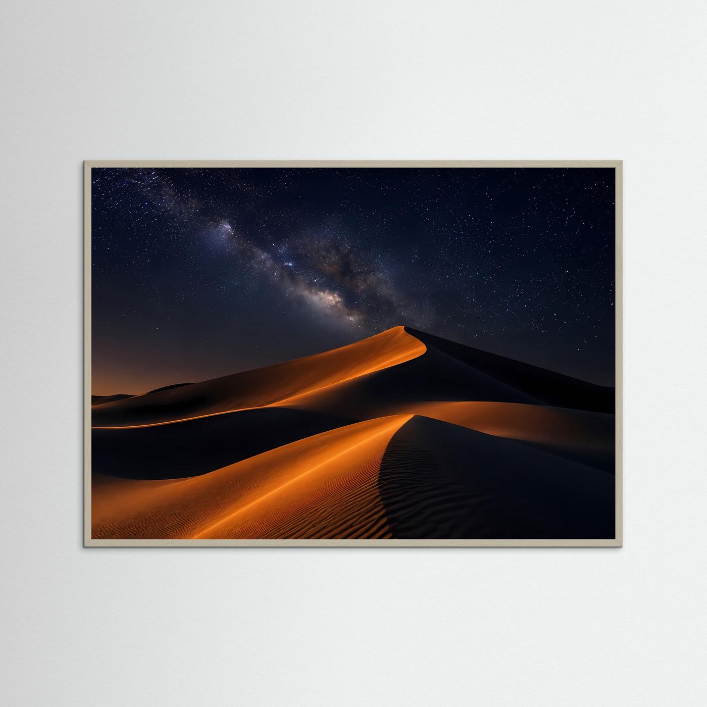 Wüste bei Nacht Poster Querformat | Sanddünen & Sternenhimmel Milchstraße
