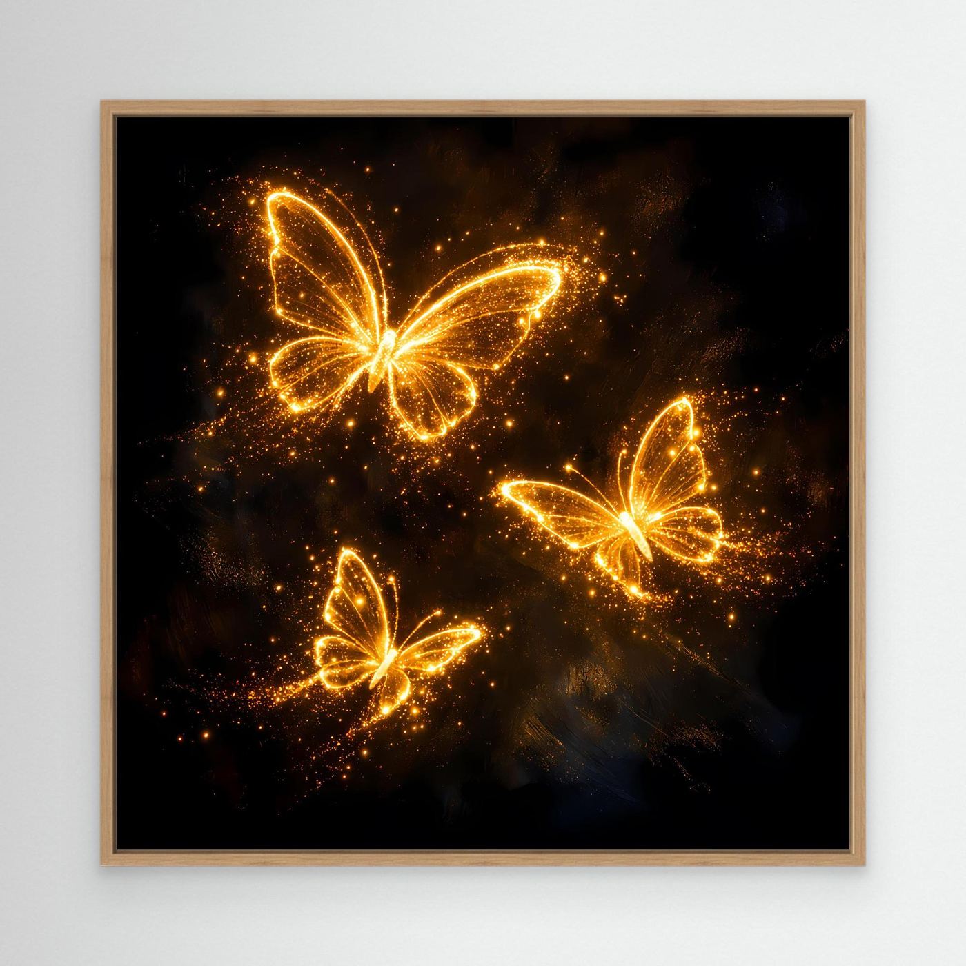Premium Leinwand Leuchtende Schmetterlinge in Gold | Elegantes Fantasy Wandbild abstrakt