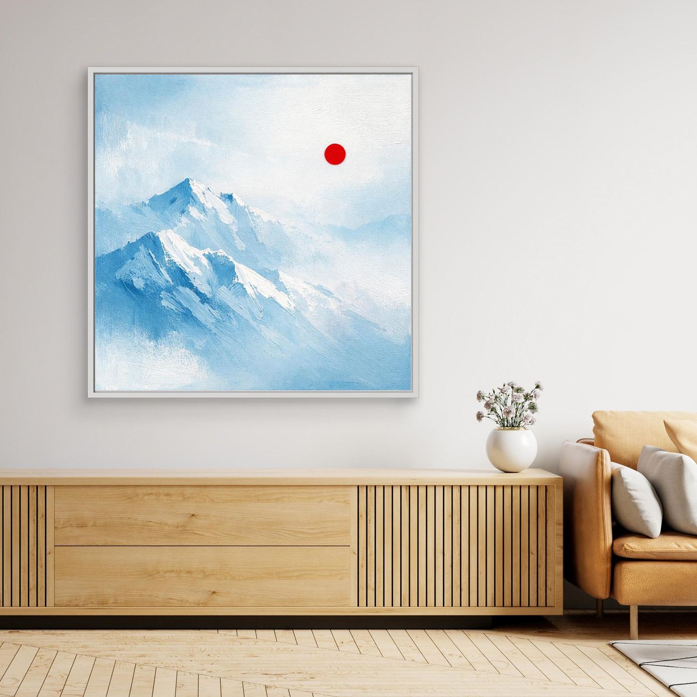 Leinwand Abstraktes Zugspitze Berg Wandbild | Alpin Minimalistisch Blau Weiß