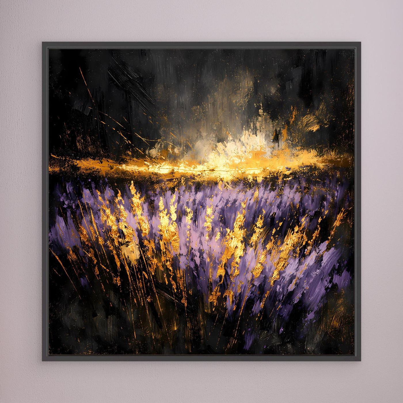 Leinwand Mystisches Lavendelfeld bei Nacht | Abstraktes Natur Wandbild Moderne Kunst
