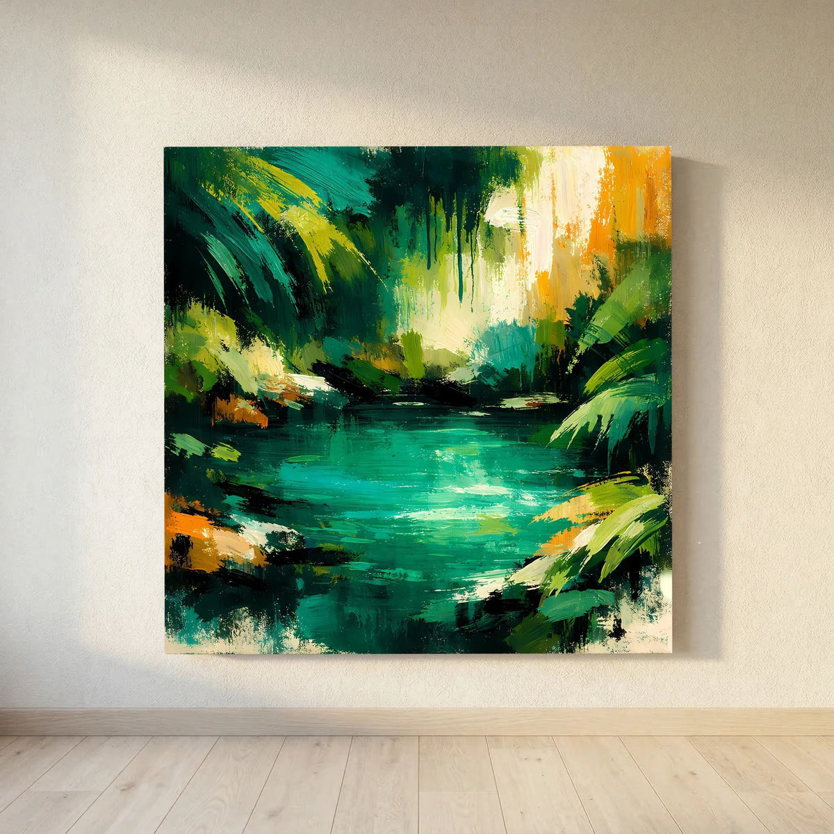 Leinwand Abstraktes Dschungelgewässer | Modernes Urwald Wandbild Smaragdgrün