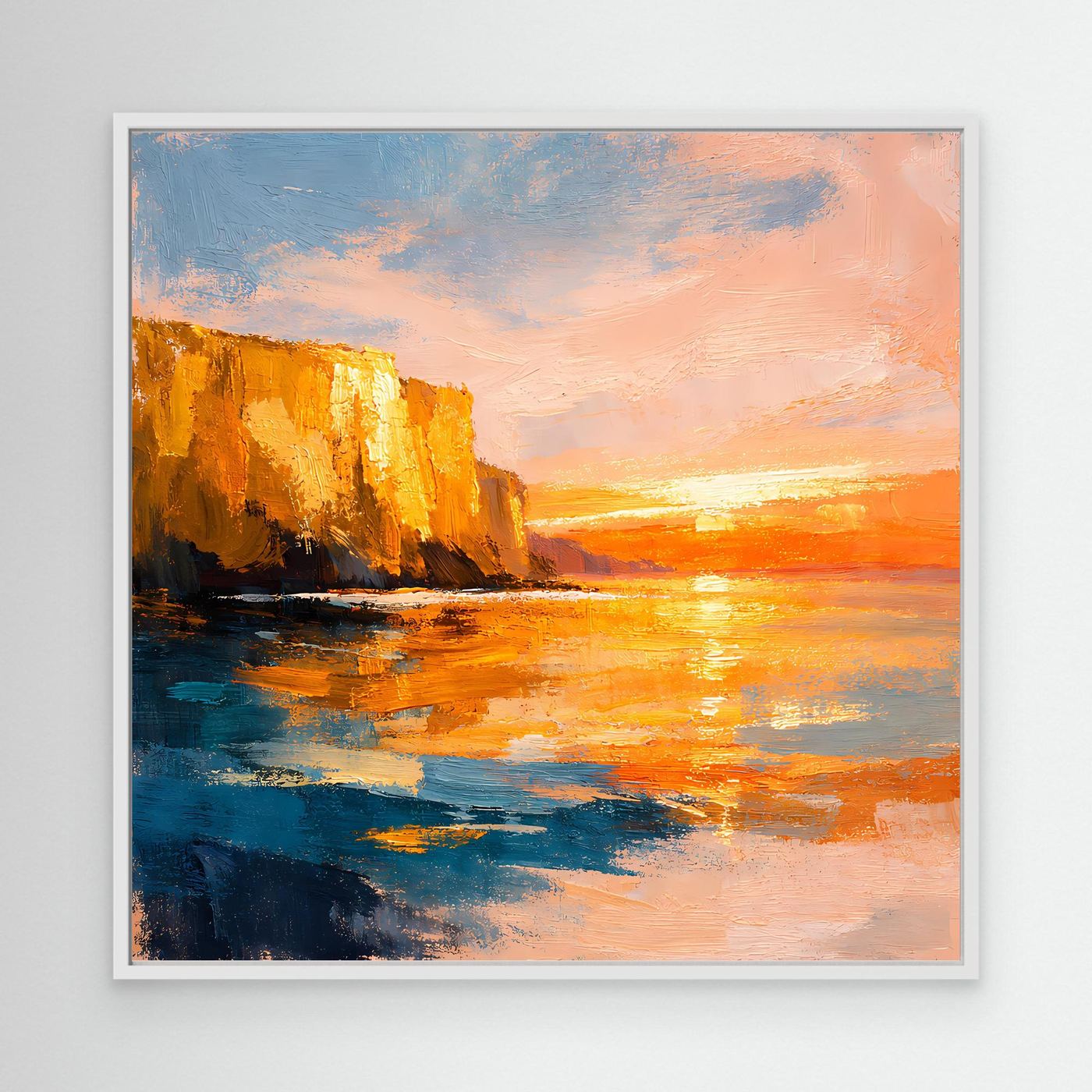 Leinwand Goldener Sonnenuntergang an der Steilküste | Abstraktes Meeres Wandbild