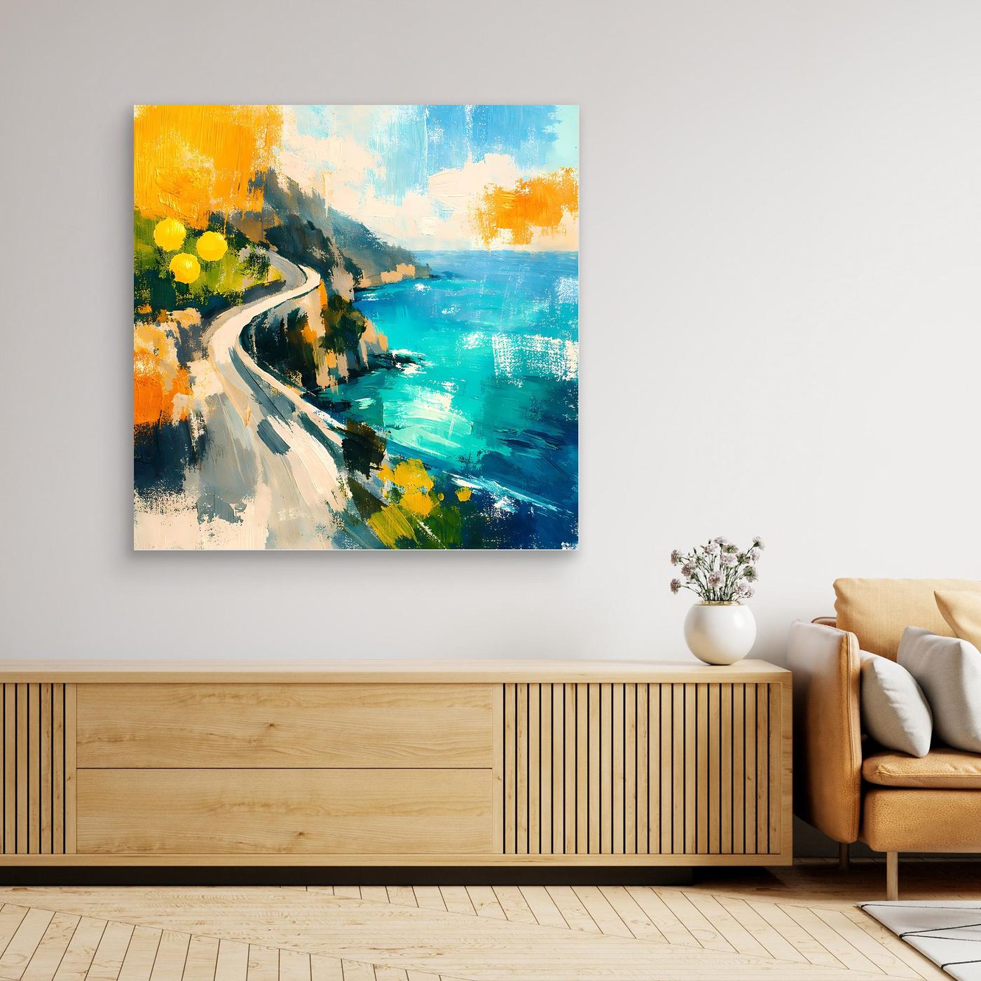 Leinwand Malerische Küstenstraße am Meer | Abstraktes Amalfi Wandbild