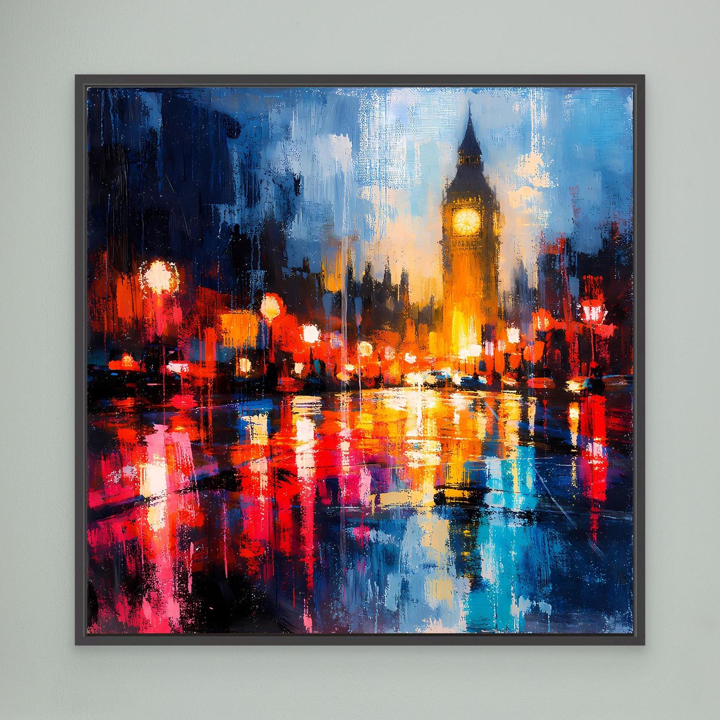 Leinwand Abstraktes Big Ben London Gemälde | Modernes Urbanes Wandbild bei Nacht