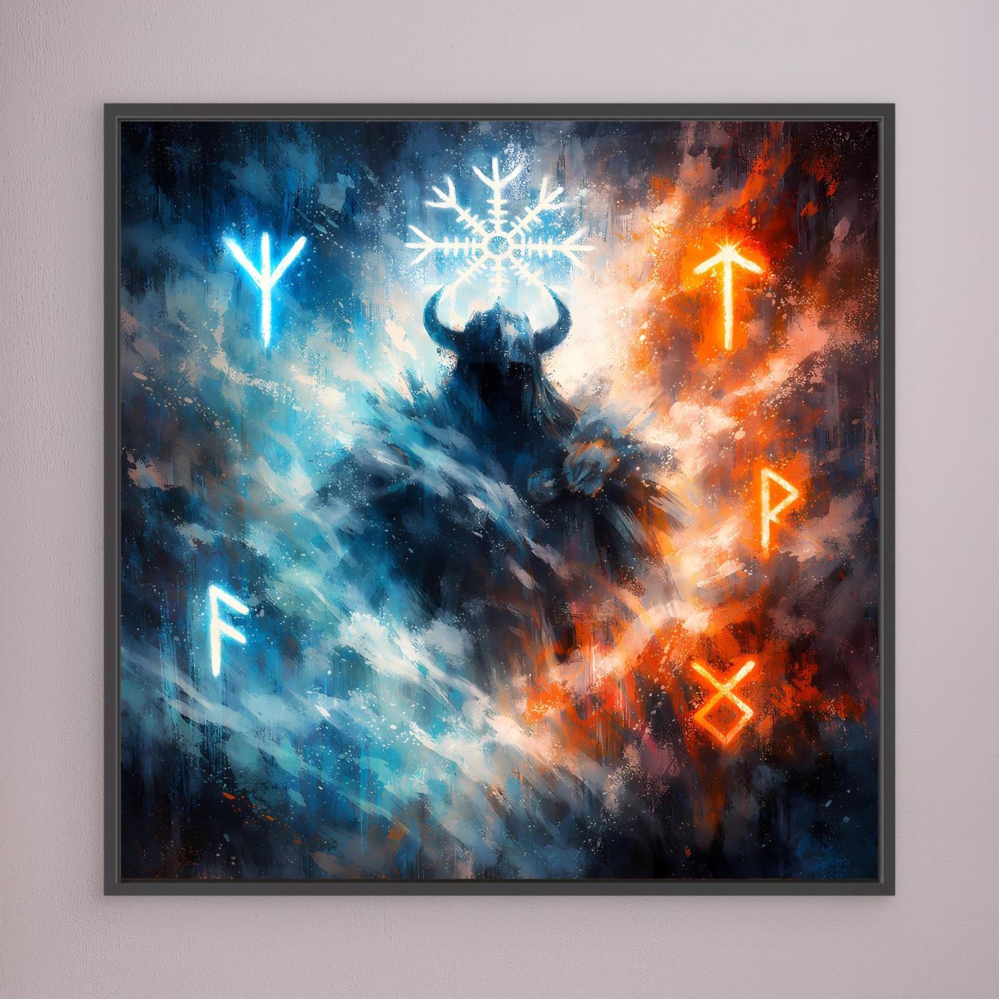 Leinwand Wikinger Krieger mit Runen | Mystisches Nordisches Wandbild auf echter Leinwand