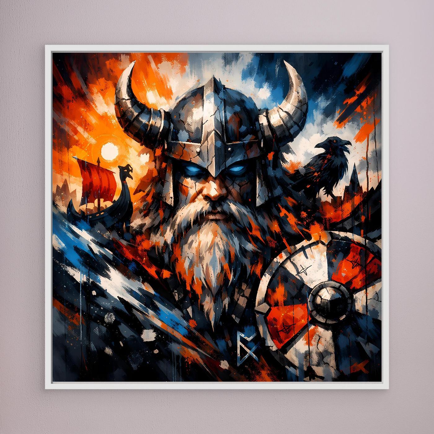 Leinwand Mythischer Wikinger-Krieger | Modernes Abstraktes Nordmann Wandbild