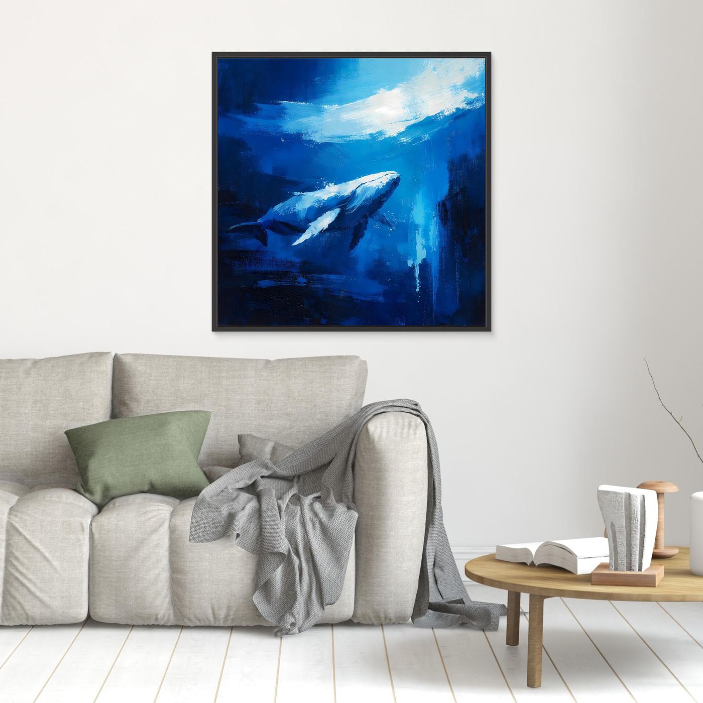 Premium Leinwand Majestätischer Wal im Ozean | Abstraktes Kunst Poster Modernes Blaues Wandbild
