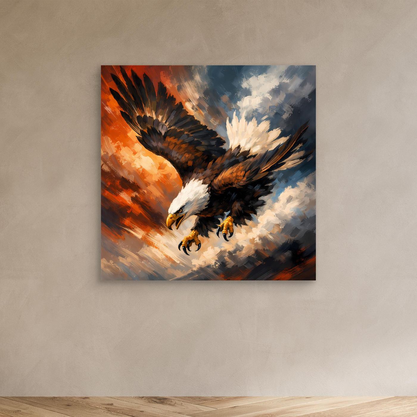 Leinwand Abstraktes Adler Gemälde | Modernes Kraftvolles Wandbild Fliegender Seeadler