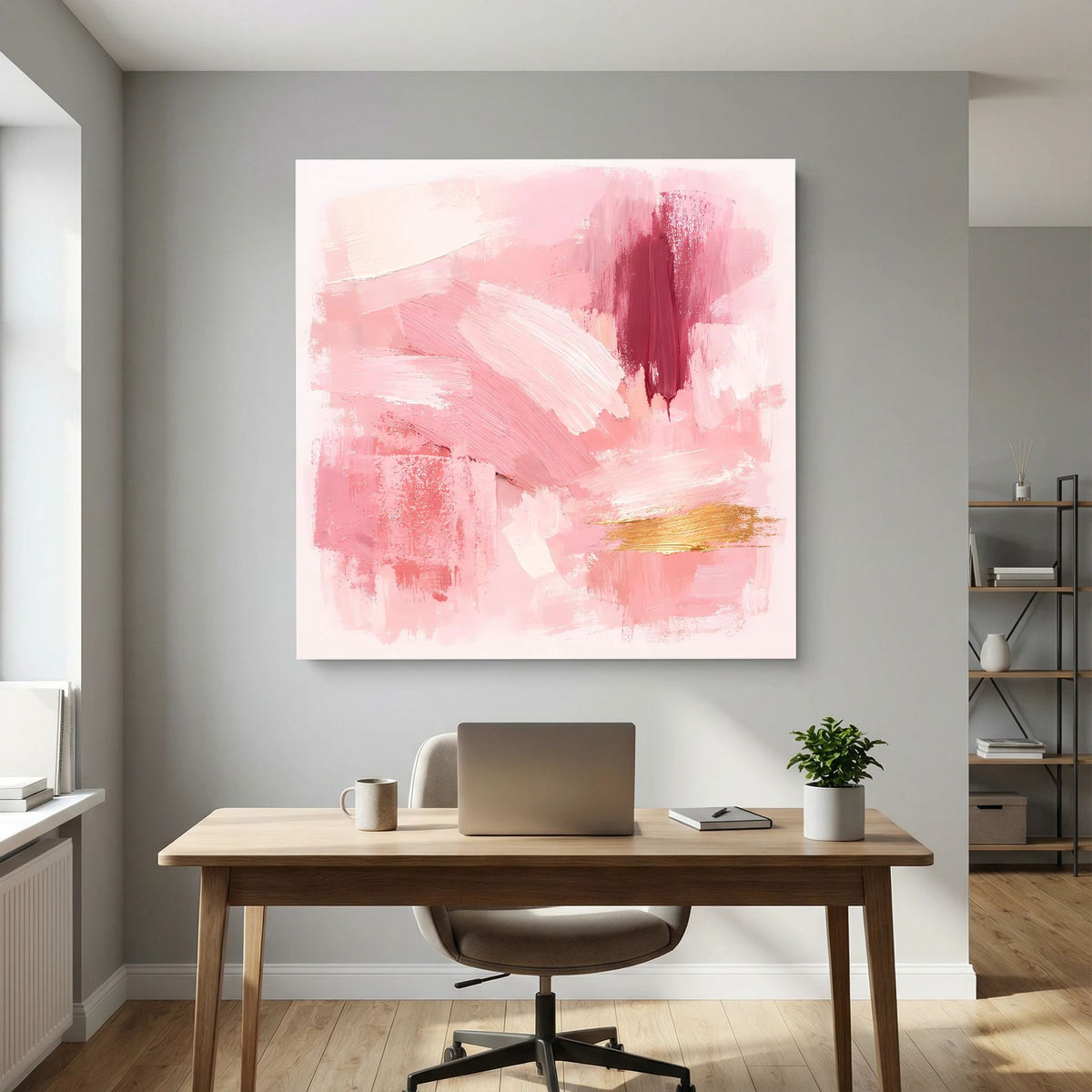 Leinwand Abstraktes Gemälde in Rosa und Gold | Modernes Elegantes Wandbild Pastell