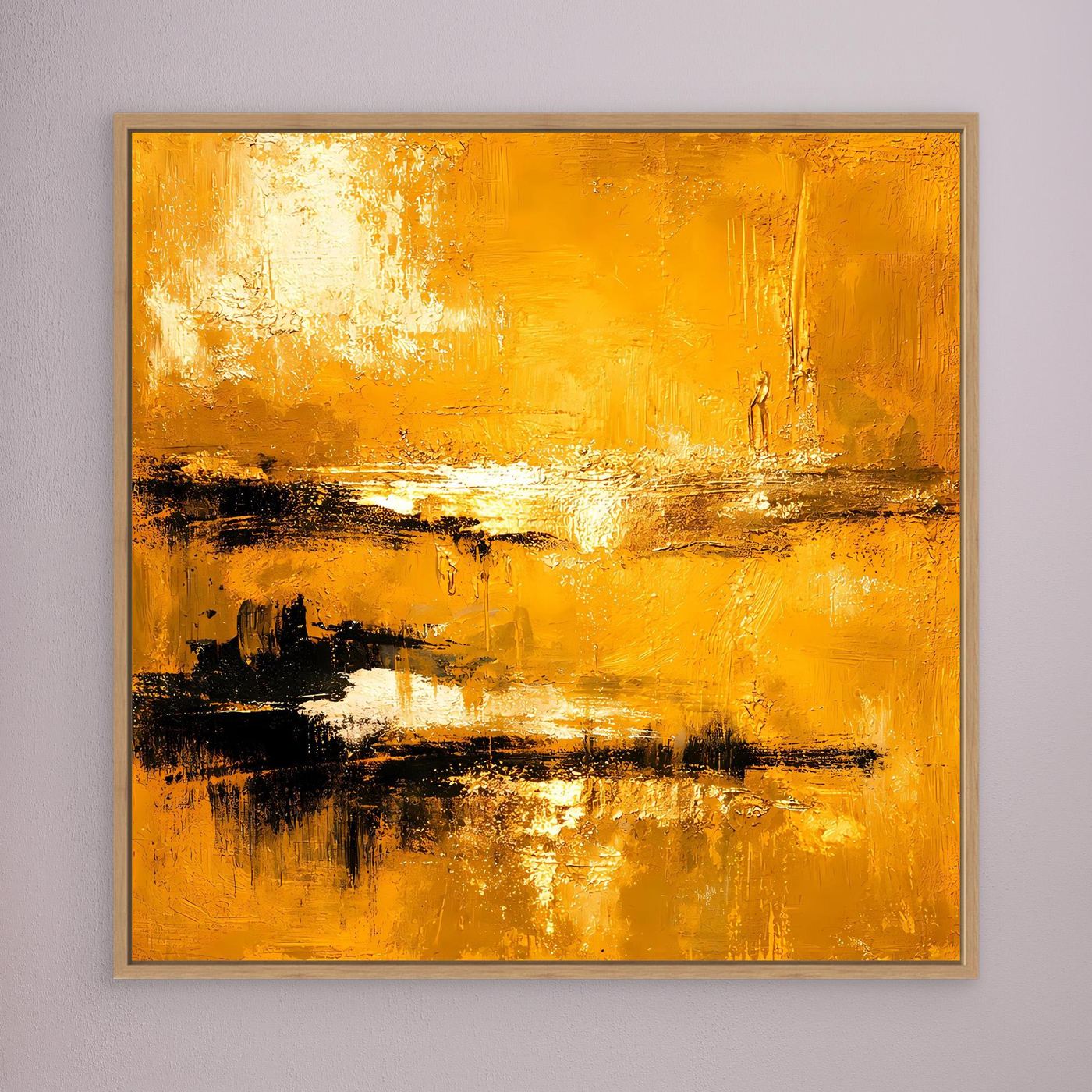 Leinwand Abstrakte Goldlandschaft am See | Modernes Elegantes Horizont Wandbild