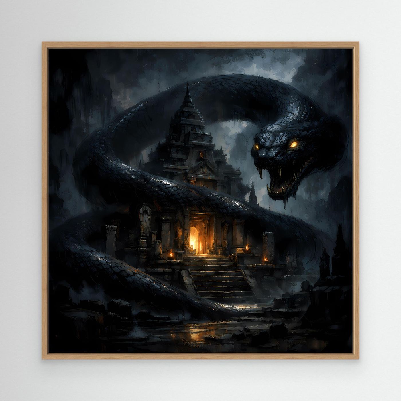 Leinwand Wächter des Tempels | Mystische Riesenschlange Fantasy Wandbild