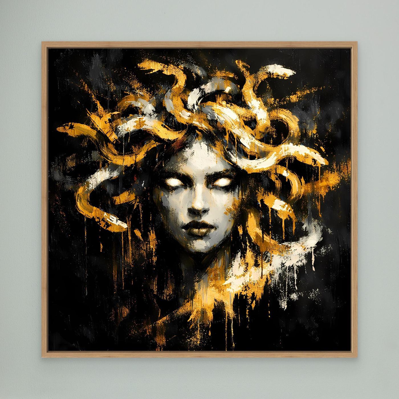 Leinwand Goldene Medusa Gorgone | Abstraktes Mythologie Wandbild Modern