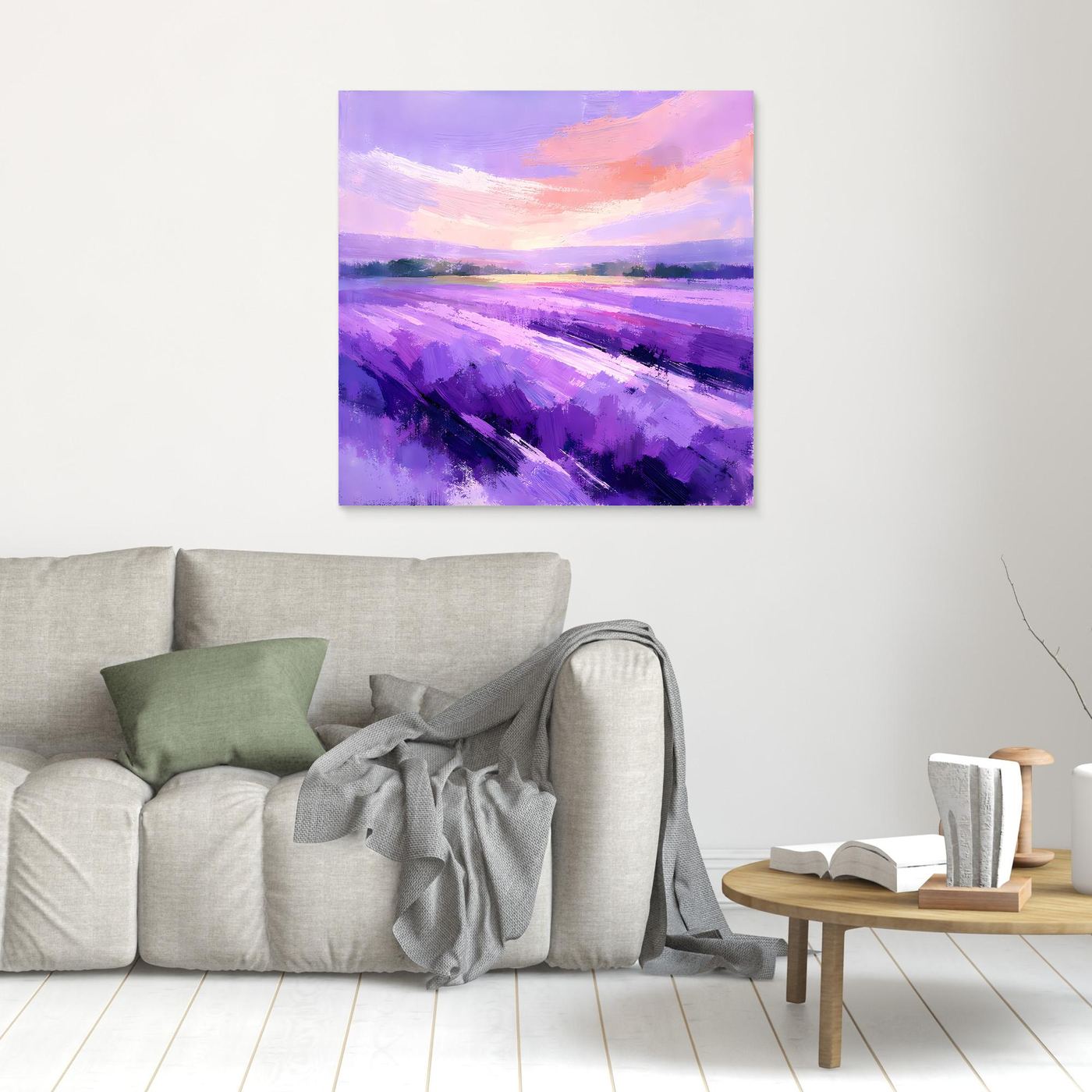 Leinwand Abstraktes Lavendelfeld im Abendlicht | Modernes Provence Wandbild Lila