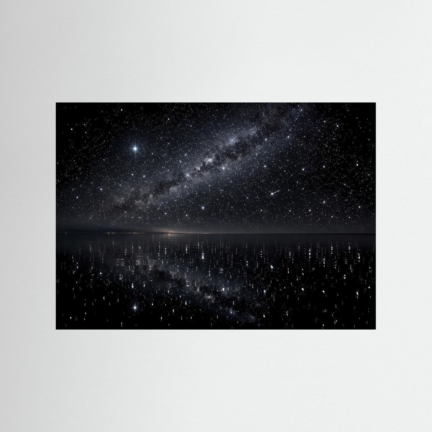 Poster Sternenhimmel mit Spiegelung im Wasser, ohne Rahmen