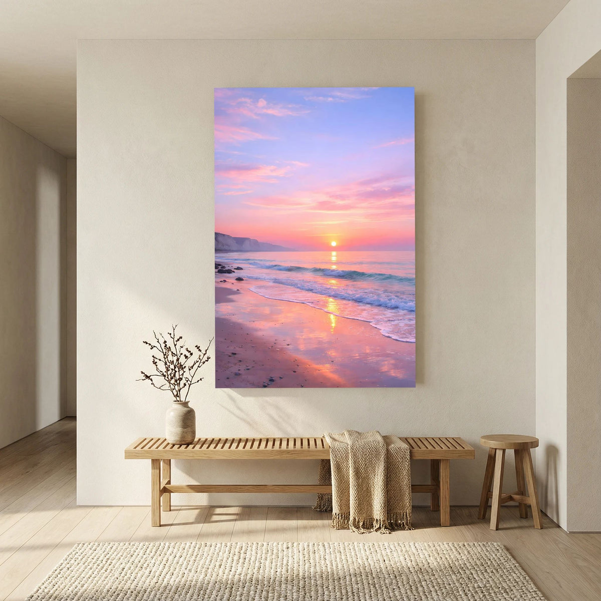 Wandbild Poster Sonnenaufgang am Meer mit Pastellfarben, Hochformat