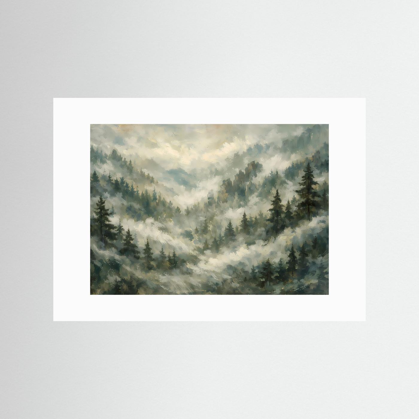 Neblige Bergidylle im Tannenwald | Panorama Natur & Landschaft Poster Querformat