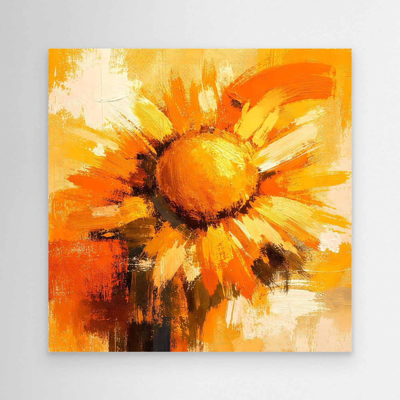 Leinwand Abstraktes Sonnenblumen Gemälde | Modernes Florales Wandbild Gelb Orange