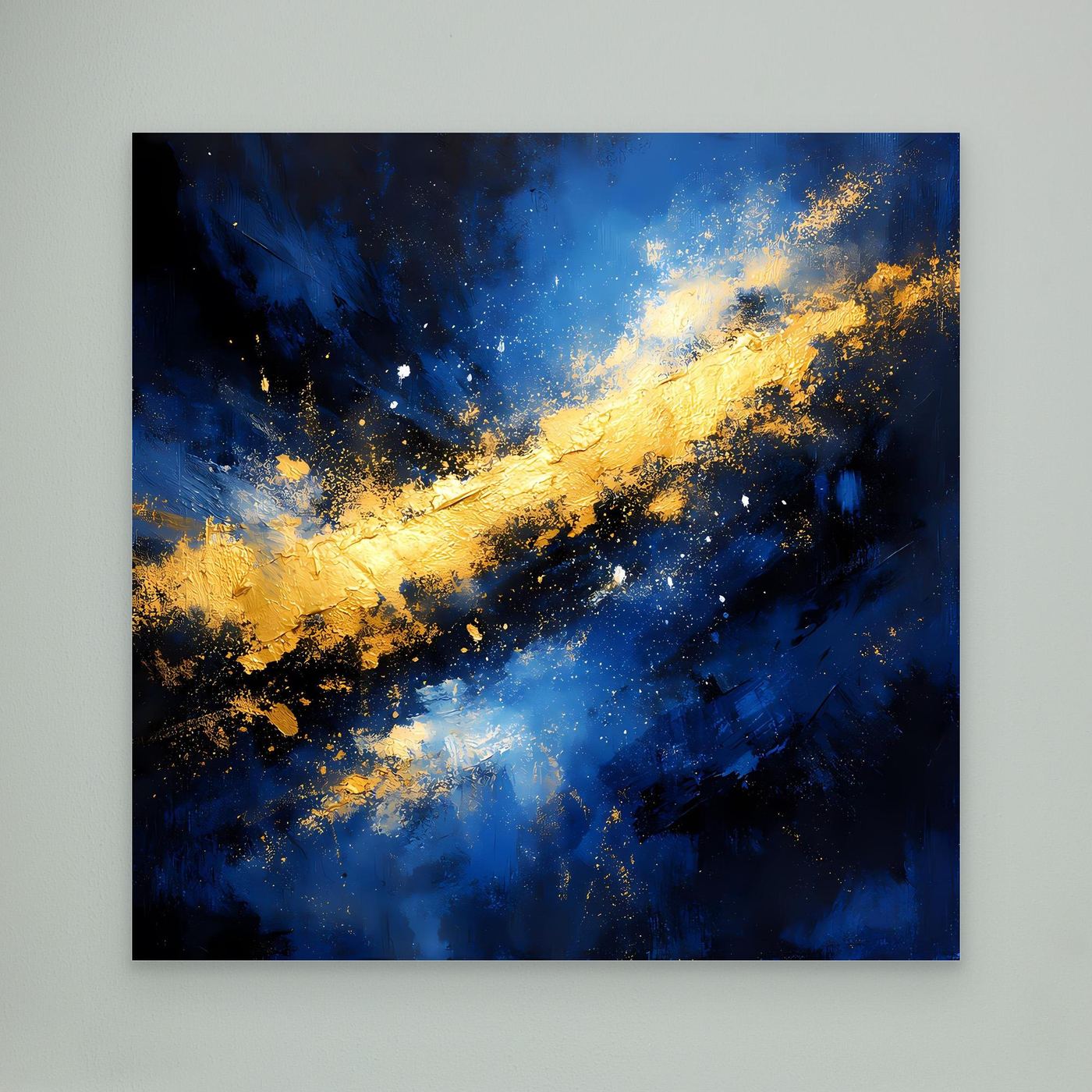 Leinwand Abstraktes Universum in Blau und Gold | Modernes Kosmos Wandbild