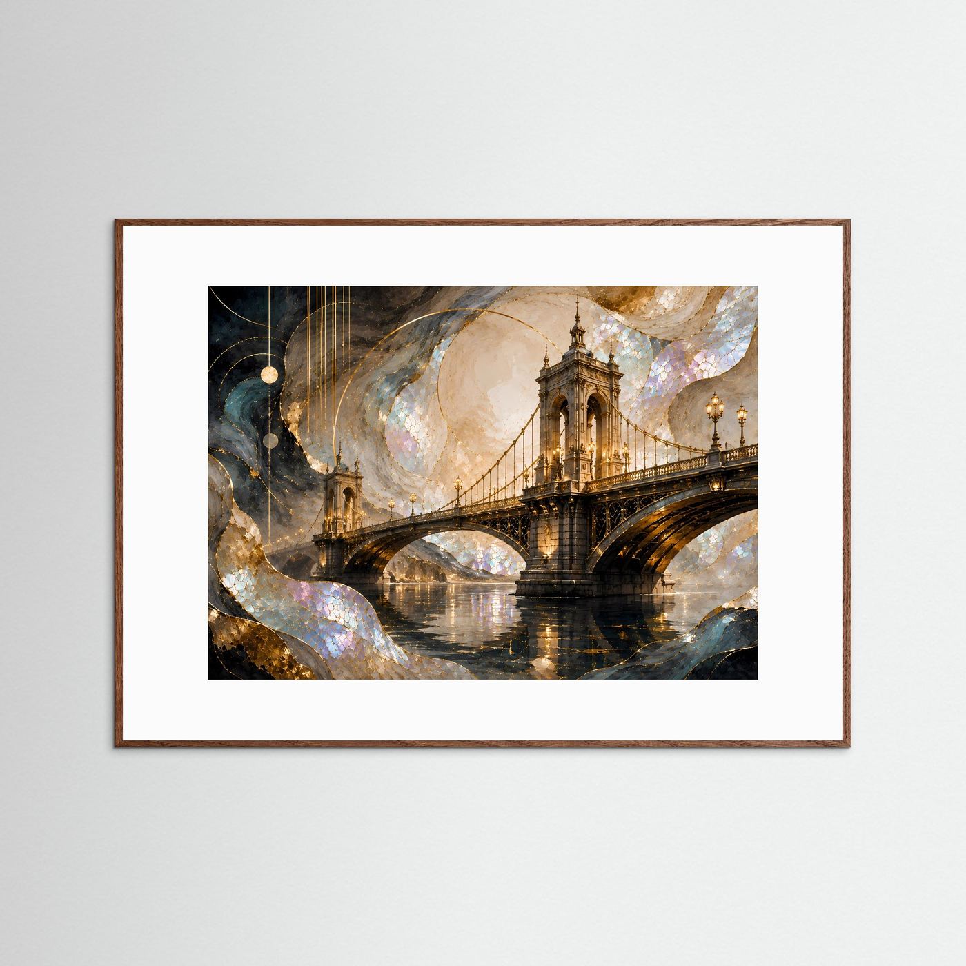 Majestätische Brücke in Gold & Perlmutt | Abstrakte Architektur Kunst