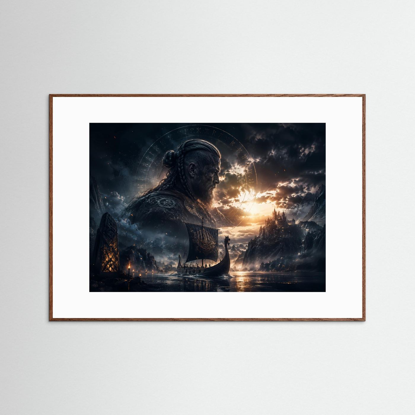 Wikinger Poster Querformat | Nordische Mythologie Wandbild | Epische Viking Fantasy Landschaft