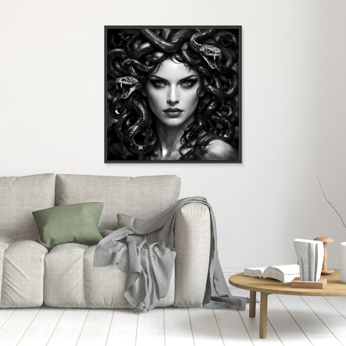 Leinwand Mystische Medusa im Schlangenkleid | Düsteres Mythologie Wandbild