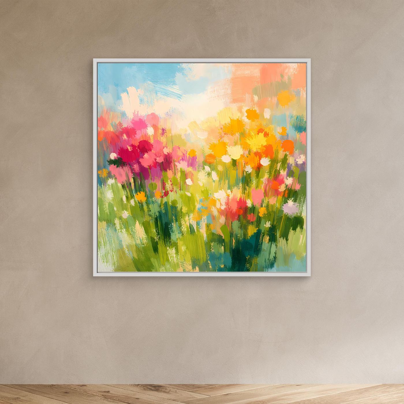 Leinwand Abstrakte Sommerwiese mit Wildblumen | Modernes Blumen Wandbild Bunt