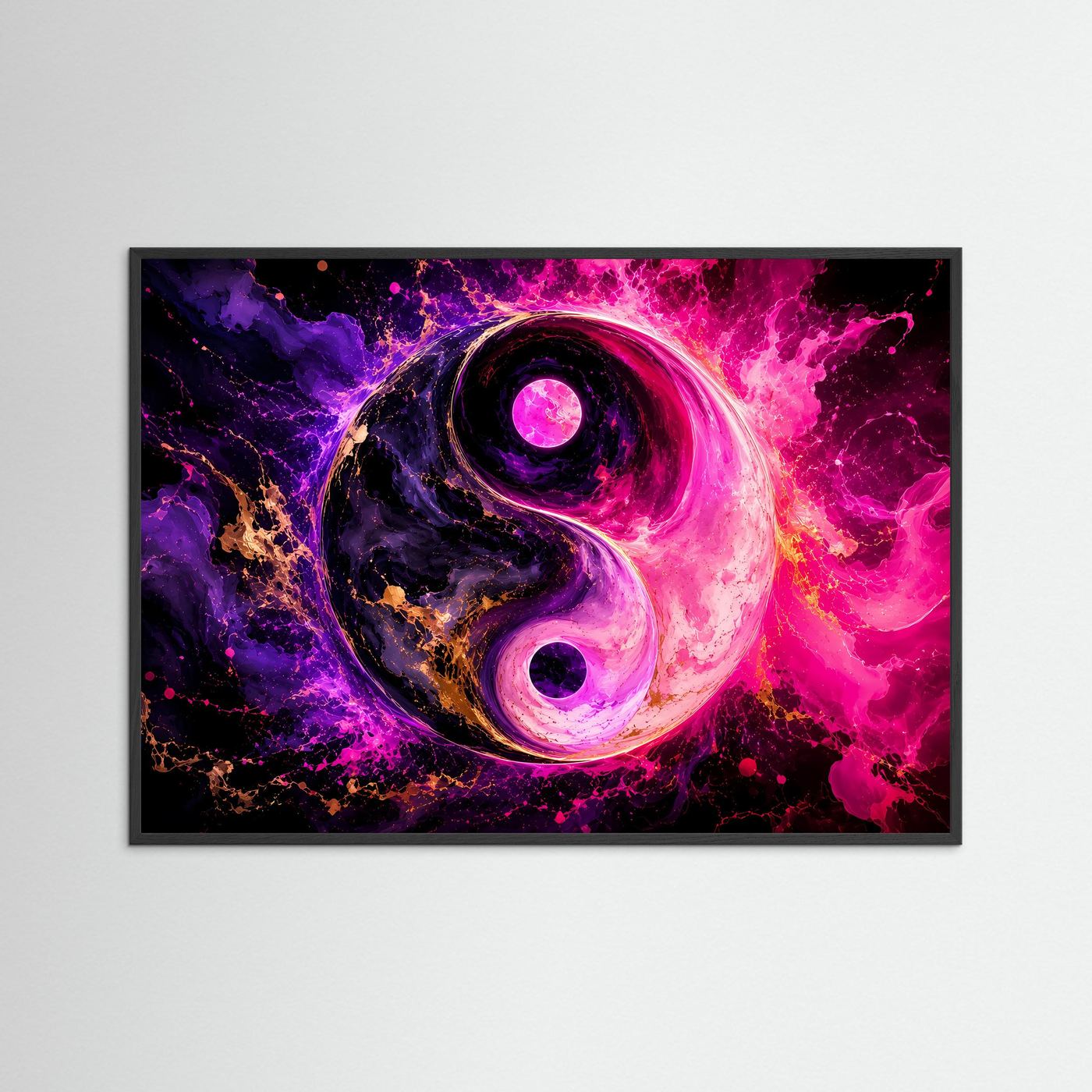 Yin Yang Poster Querformat | Abstrakte Neon Wandkunst Pink Lila | Spirituelle Moderne Leinwandkunst
